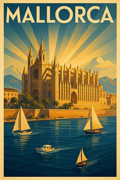 Majesté de la cathédrale de Majorque - Affiche Vintage Art Déco par Travel Shop