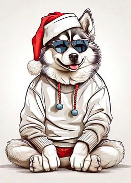 Siberische Husky Kerstmuts van Vicky Hanggara