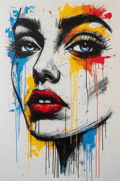 Abstract expressionistische gezichtsbeschildering – Moderne druppelkunst Stedelijk portret van Kimita Jennaira