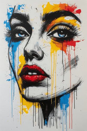 Abstract expressionistische gezichtsbeschildering – Moderne druppelkunst Stedelijk portret