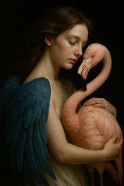 Gelassene Frau mit Flamingo von Kleurenrijk