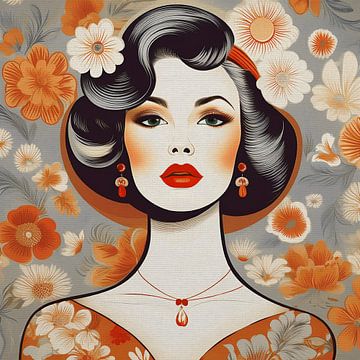 Vintage portret van een vrouw in retro kleuren van Studio Pieternel