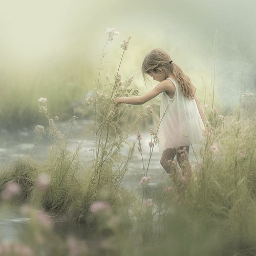 Dreamy girl in a Watercolour Landscape