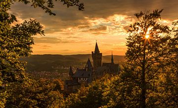 Wernigerode en kasteel bij zonsondergang