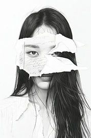 Verborgene Identität – Fragmentiertes Porträt in Schwarz-Weiß von Poster Art Shop