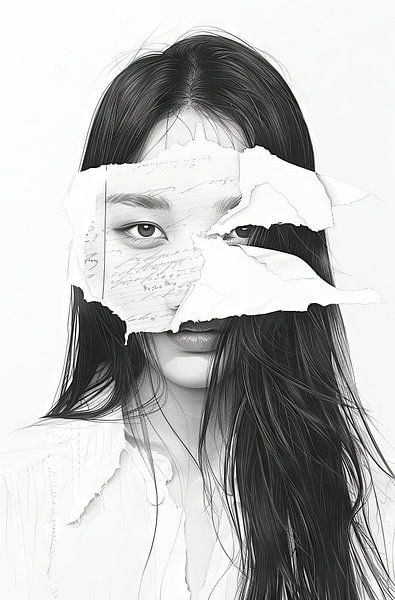 Verborgen identiteit - gefragmenteerd portret in zwart-wit van Poster Art Shop