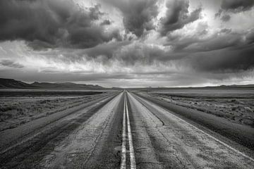 Eindeloze uitgestrektheid - zwart-wit foto van een straat van Poster Art Shop