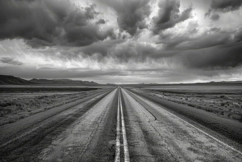 Endless expanse - black and white photograph of a street by Poster Art Shop