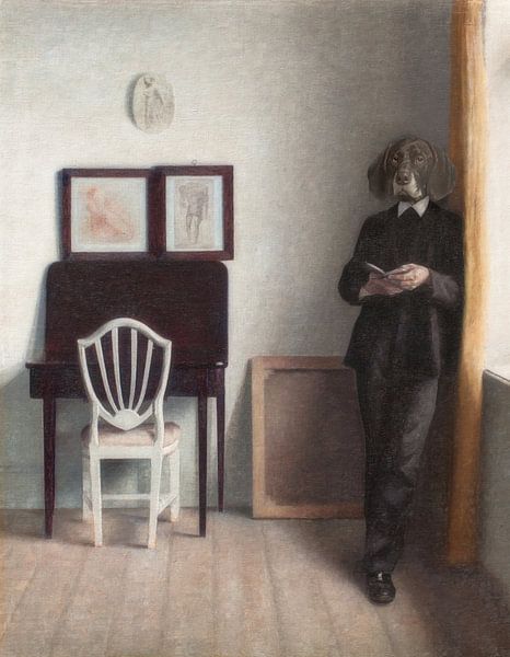 Interior with Young Dog Reading by Marja van den Hurk
