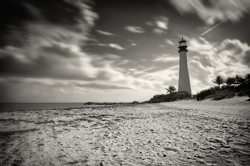 Cape Florida Lighthouse Key Biscayne II Black White by marlika art