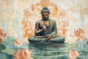 Meditierender Buddha und Lotosblumen von Imperial Art House