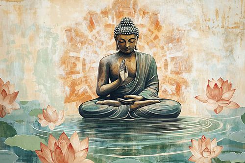 Mediterende Boeddha en lotus bloemen