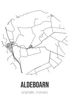 Aldeboarn (Fryslan) | Map | Black and white by Rezona