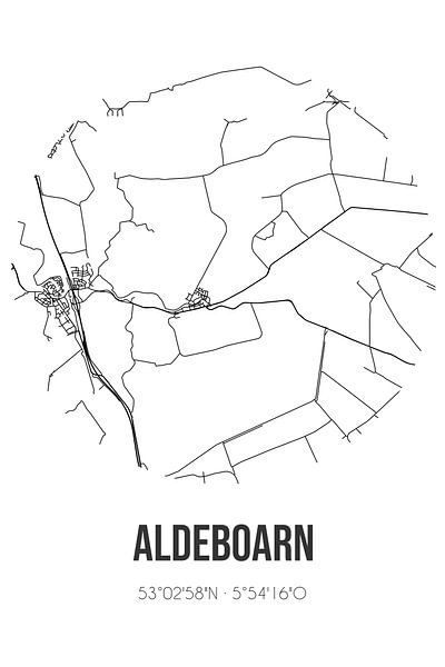Aldeboarn (Fryslan) | Map | Black and white by Prints of Place