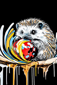 Schilderij egel met kleurrijke bal van Imperial Art House