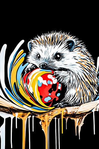 Peinture d'un hérisson avec une balle colorée