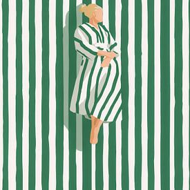 Minimalistisches Porträt mit grünen Streifen - moderner japanischer Kunststil mit Frieden und Gleichgewicht von But First Framing