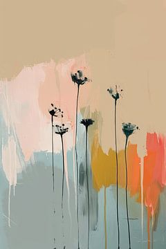Botanische print in Japandi stijl, pastelkleuren van Japandi Art Studio