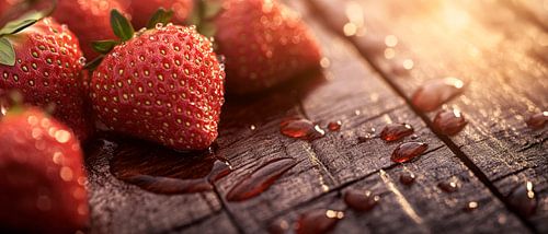 Fresh strawberries on a wooden surface by Poster Art Shop