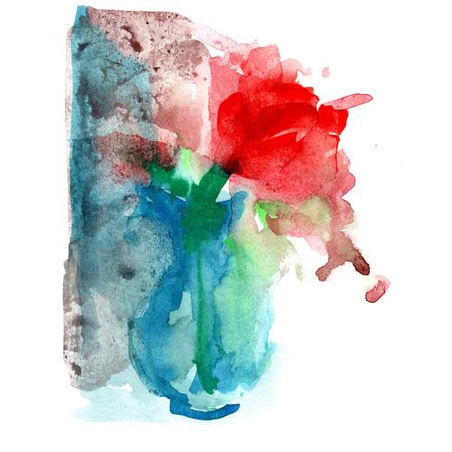 Rode tulp in blauwe vaas