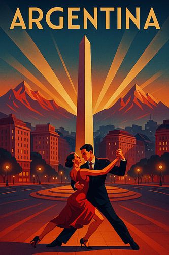 Argentinië Art Deco Poster - Tango op de Obelisco de Buenos Aires