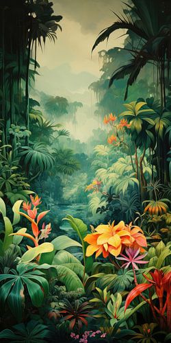 Tropical fantasy flowers in abstract colour style