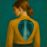 Radiographie du dos - femme avec blouse beige et cheveux bruns