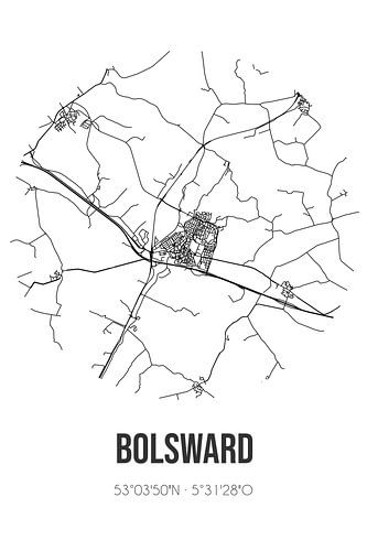Bolsward (Fryslan) | Karte | Schwarz und weiß
