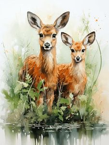 Zartes Tableau | Aquarell | Hirsch