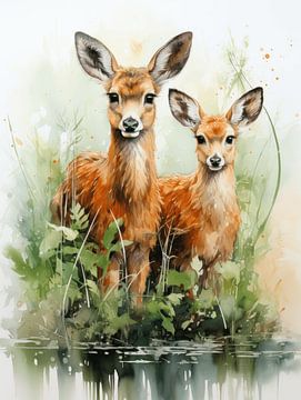 Tender tableau | watercolour | deer by Eva Lee