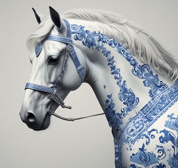 Delfst blauw edel paard modern stijl. van J.a Dijkstra