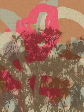 Kleurrijke botanische kunst in bruin, roze, terra. Monotypes weidebloemen. van Dina Dankers