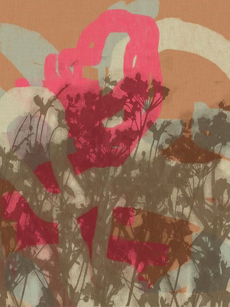 Bunte botanische Kunst in Braun, Rosa, Terra. Wiesenblumen-Monotypien. von Dina Dankers