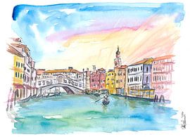 Le Rialto de Venise et le Canal Grande au coucher du soleil