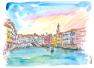 Venedig Rialto und Canal Grande bei Sonnenuntergang