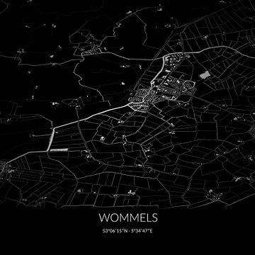 Zwart-witte landkaart van Wommels, Fryslan. van Rezona