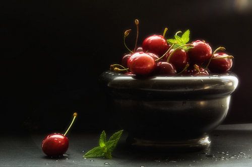 Noble kitchen still life from cherries