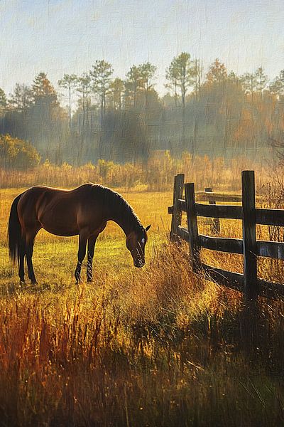 Pferd in Sonnenuntergangslandschaft von Imperial Art House