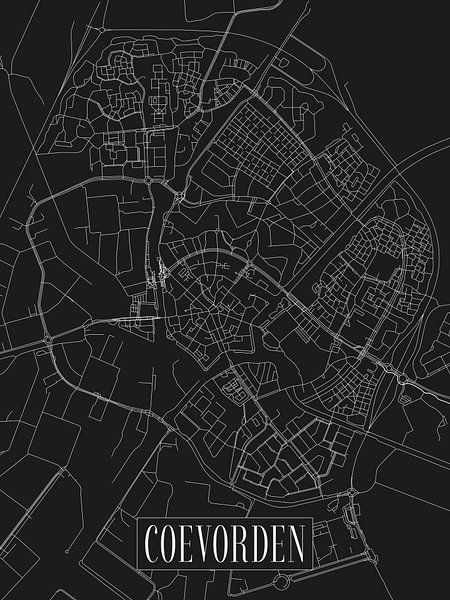 Stadtplan Coevorden - Stadt - Dunkle Variante - Karte von Locus Studio