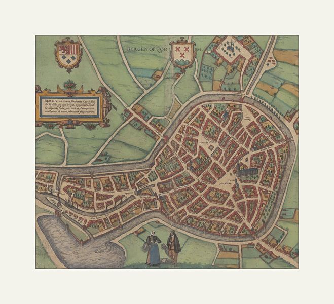 Old map of Bergen op Zoom by Frisius