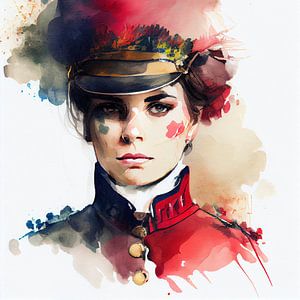 Aquarell Napoleonischer Soldat Frau #3