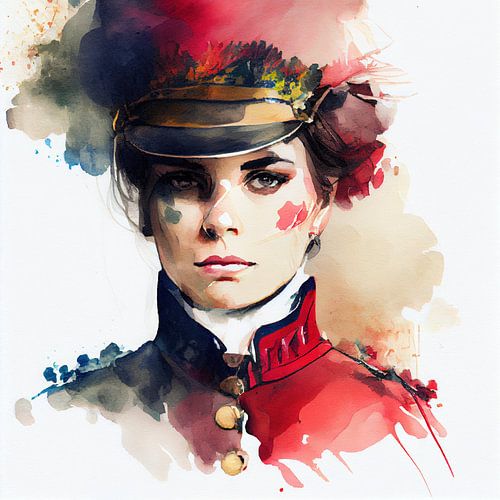 Aquarell Napoleonischer Soldat Frau #3 von Chromatic Fusion Studio