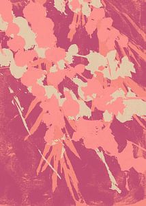 Abstrakte Botanik. Blumen in Rosa, Weiß und Lila.