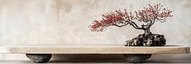 Bonsai Schoonheid op een Robuust Stenen Platform van Digitale Schilderijen