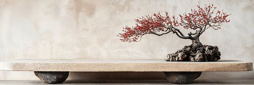 Bonsai Schoonheid op een Robuust Stenen Platform