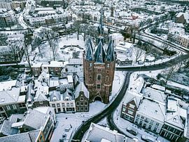 La vieille porte de Zwolle Sassenpoort par une froide matinée d'hiver sur Sjoerd van der Wal Photographie