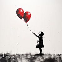 Girl with 2 balloons(heart) artistic