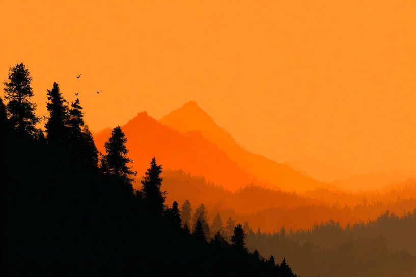 Mountain landscape Fire of Dusk by Eva Lee