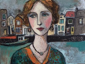 Vrouw Portret van Abstract Schilderij