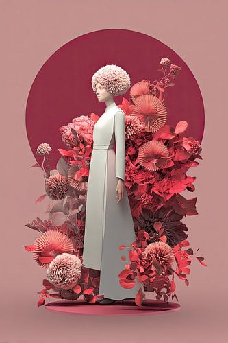 Surrealistisches Porträt Frau mit Blumen von Egon Zitter